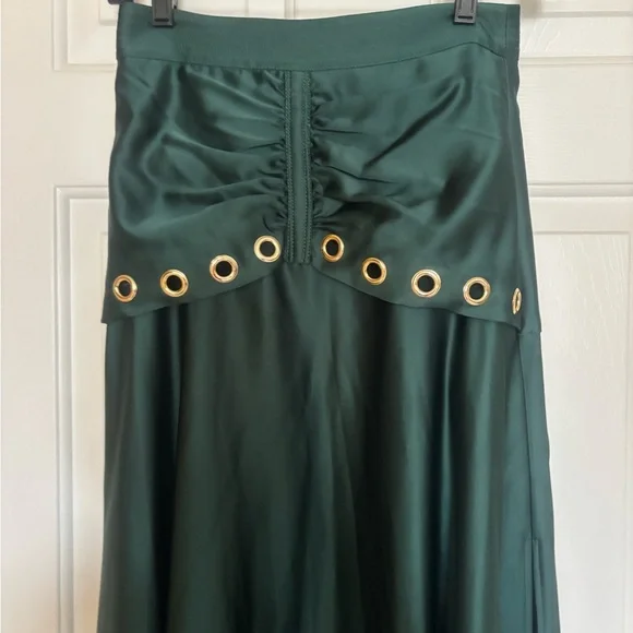 Self-Portrait Dark Green Maxi Skirt with Grommet Trim - Picture 2 of 6